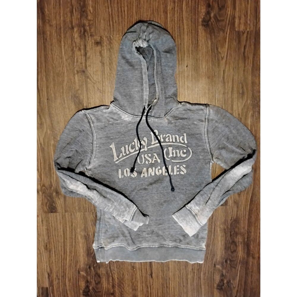 Lucky Brand Los Angeles Hoodie Men's Small Gray Venice Burnout Sweatshirt